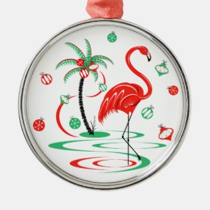 Red Christmas Flamingo Baubles Round Ornament Aus Metall