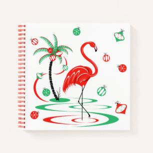 Red Christmas Flamingo Baubles Spiralquadrat Notizblock