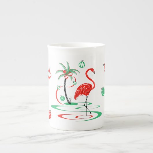 Red Christmas Flamingo Baubles Tasse Knochen China (Vorderseite)