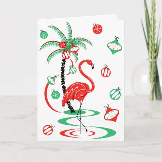Red Christmas Flamingo Baubles Text Grüße Karte (Vorderseite)