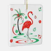 Red Christmas Flamingo Baubles Text Square Keramikornament (Rechts)