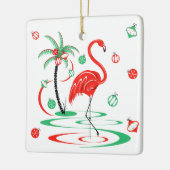 Red Christmas Flamingo Baubles Text Square Keramikornament (Links)