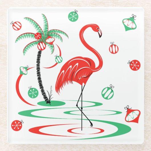 Red Christmas Flamingo Baubles Untersetzer Glas (Vorderseite)