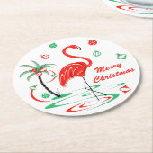 Red Christmas Flamingo Baubles Weihnachtsrunde Runder Pappuntersetzer (Angewinkelt)