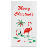 Red Christmas Flamingo Frohe Weihnachten klein Kleine Geschenktüte (Rückseite)