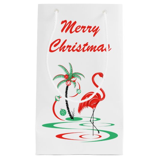 Red Christmas Flamingo Frohe Weihnachten klein Kleine Geschenktüte (Vorderseite)