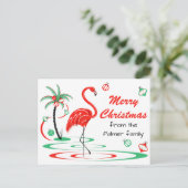 Red Christmas Flamingo Frohe Weihnachtsbeschreibun Feiertagspostkarte (Stehend Vorderseite)