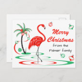 Red Christmas Flamingo Frohe Weihnachtsbeschreibun Feiertagspostkarte (Vorne/Hinten)