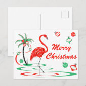 Red Christmas Flamingo Frohe Weihnachtslandschaft Feiertagspostkarte (Vorne/Hinten)