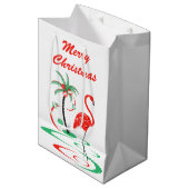 Red Christmas Flamingo Frohe Weihnachtsmittel Mittlere Geschenktüte (Vorderseite Schrägansicht)