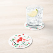 Red Christmas Flamingo Frohe Weihnachtsrunde Runder Pappuntersetzer (Vor Ort)