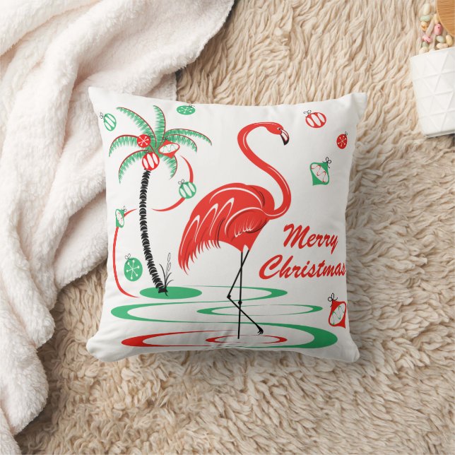 Red Christmas Flamingo Frohe Weihnachtsstadt Kissen (Decke)