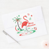 Red Christmas Flamingo Frohe Weihnachtsstadt Quadratischer Aufkleber (Umschlag)