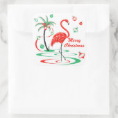 Red Christmas Flamingo Frohe Weihnachtsstadt Quadratischer Aufkleber (Tasche)