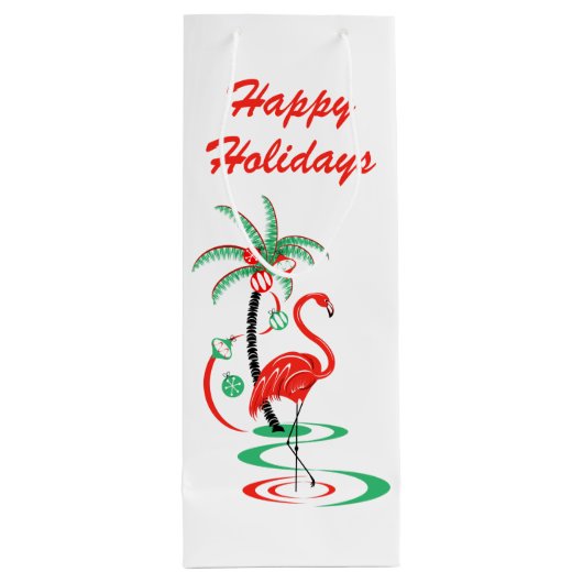 Red Christmas Flamingo Frohe Weihnachtswein Geschenktüte Für Weinflaschen (Rückseite)