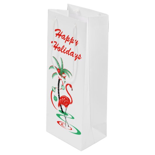 Red Christmas Flamingo Frohe Weihnachtswein Geschenktüte Für Weinflaschen (Vorderseite Schrägansicht)