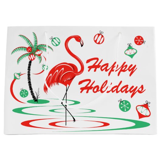 Red Christmas Flamingo Happy Holidays groß Große Geschenktüte (Vorderseite)