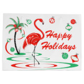 Red Christmas Flamingo Happy Holidays groß Große Geschenktüte (Rückseite)