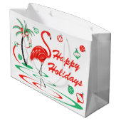 Red Christmas Flamingo Happy Holidays groß Große Geschenktüte (Rückseite Schrägansicht)
