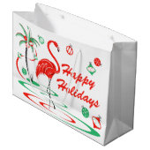 Red Christmas Flamingo Happy Holidays groß Große Geschenktüte (Vorderseite Schrägansicht)