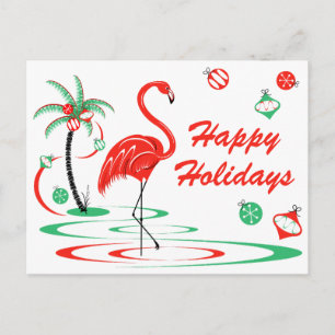 Red Christmas Flamingo Happy Holidays Landschaft Feiertagspostkarte