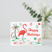 Red Christmas Flamingo Happy Holidays Landschaft Postkarte (Stehend Vorderseite)
