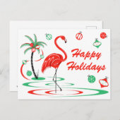 Red Christmas Flamingo Happy Holidays Landschaft Postkarte (Vorne/Hinten)