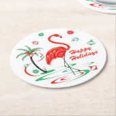 Red Christmas Flamingo Happy Holidays Papier rund Runder Pappuntersetzer (Angewinkelt)