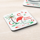 Red Christmas Flamingo Happy Holidays Plastik Getränkeuntersetzer (Linke Seite)