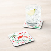 Red Christmas Flamingo Happy Holidays Plastik Getränkeuntersetzer (Rechte Seite)