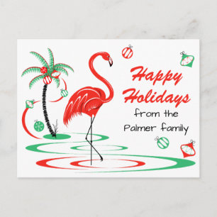 Red Christmas Flamingo Happy Holidays Text Feiertagspostkarte