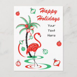 Red Christmas Flamingo Happy Holidays Text Feiertagspostkarte