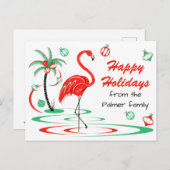 Red Christmas Flamingo Happy Holidays Text Postkarte (Vorne/Hinten)