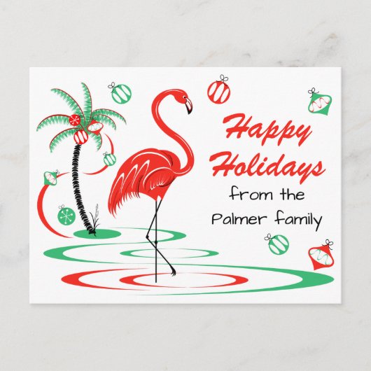 Red Christmas Flamingo Happy Holidays Text Postkarte (Vorderseite)