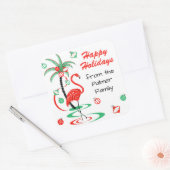 Red Christmas Flamingo Happy Holidays Text Square Quadratischer Aufkleber (Umschlag)
