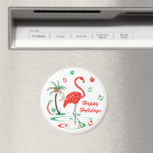 Red Christmas Flamingo Holidays Magnet rund (In Situ (Geschirrspüler))