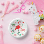 Red Christmas Flamingo Holidays Pappteller (Party)