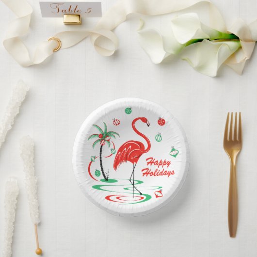 Red Christmas Flamingo Holidays Pappteller (Hochzeit)