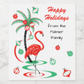 Red Christmas Flamingo Holidays Text Weinlabel Weinetikett (Einzelnes Label)