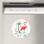 Red Christmas Flamingo Magnet rund (In Situ (Geschirrspüler))