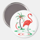 Red Christmas Flamingo Magnet rund (Vorderseite/Rückseite)