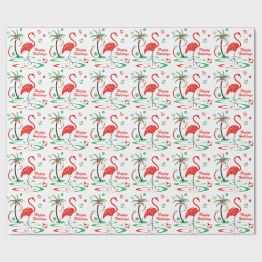 Red Christmas Flamingo Merry Happy Holidays Geschenkpapier (Flach)