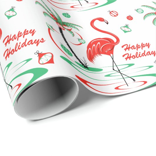 Red Christmas Flamingo Merry Happy Holidays Geschenkpapier (Rolleneckpunkt)