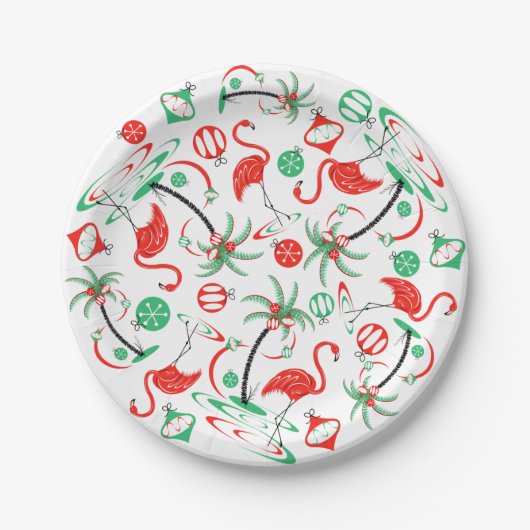 Red Christmas Flamingo Multi Papier Platte Pappteller (Vorderseite)