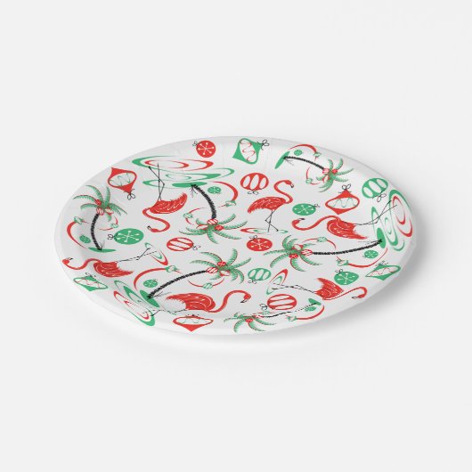 Red Christmas Flamingo Multi Papier Platte Pappteller (Schrägansicht)