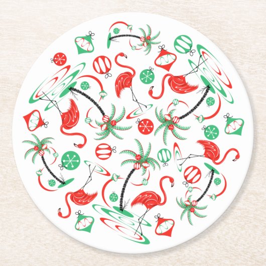 Red Christmas Flamingo Multi round Runder Pappuntersetzer (Vorderseite)