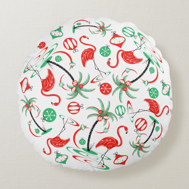 Red Christmas Flamingo Multi Rundes Kissen (Vorderseite)