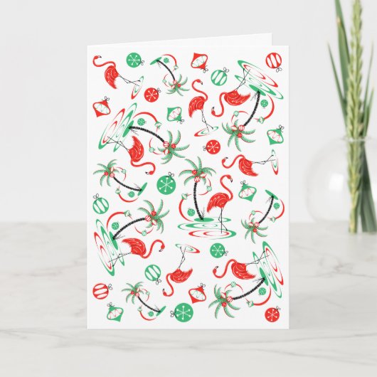 Red Christmas Flamingo Multi Text Grüße Karte (Vorderseite)