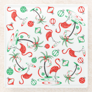 Red Christmas Flamingo Multi Untersetzer Glas