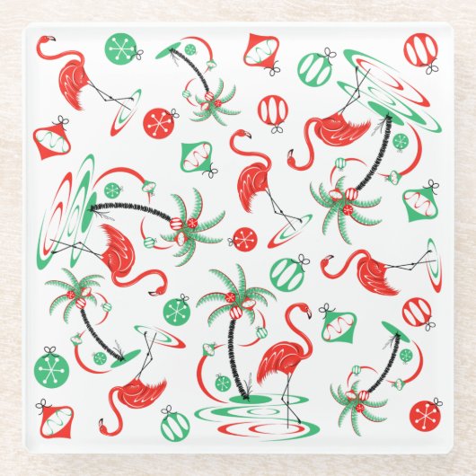 Red Christmas Flamingo Multi Untersetzer Glas (Vorderseite)